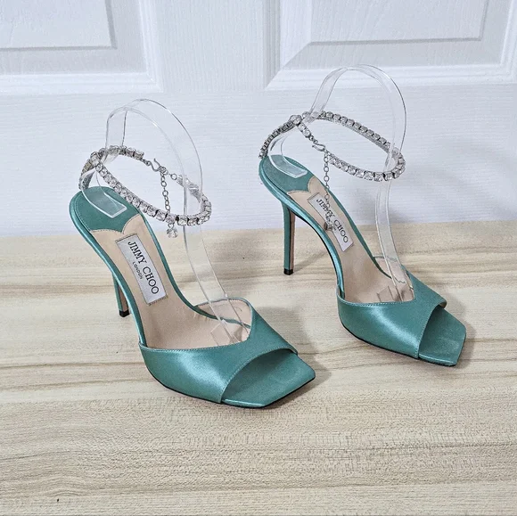 Jimmy Choo Saeda 100 Satin Crystal Embellished Sandals Size 39/9 - Picture 3 of 16